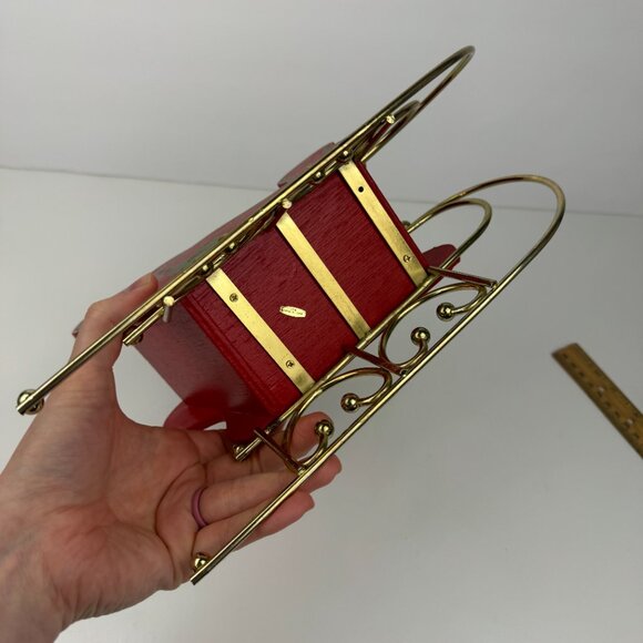 Vtg Christmas Holiday Santa Sleigh Sled Wood Metal Gold Legs Skis Red Green READ - Picture 11 of 11